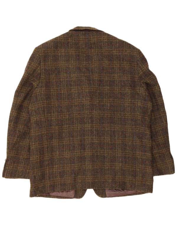 Giacca blazer a 2 bottoni da uomo Harris Tweed UK 46 3XL Lana vergine a quadri kaki