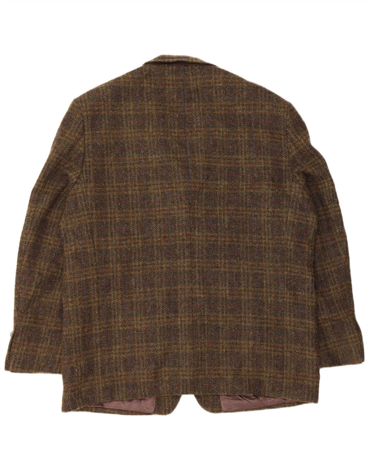 Giacca blazer a 2 bottoni da uomo Harris Tweed UK 46 3XL Lana vergine a quadri kaki