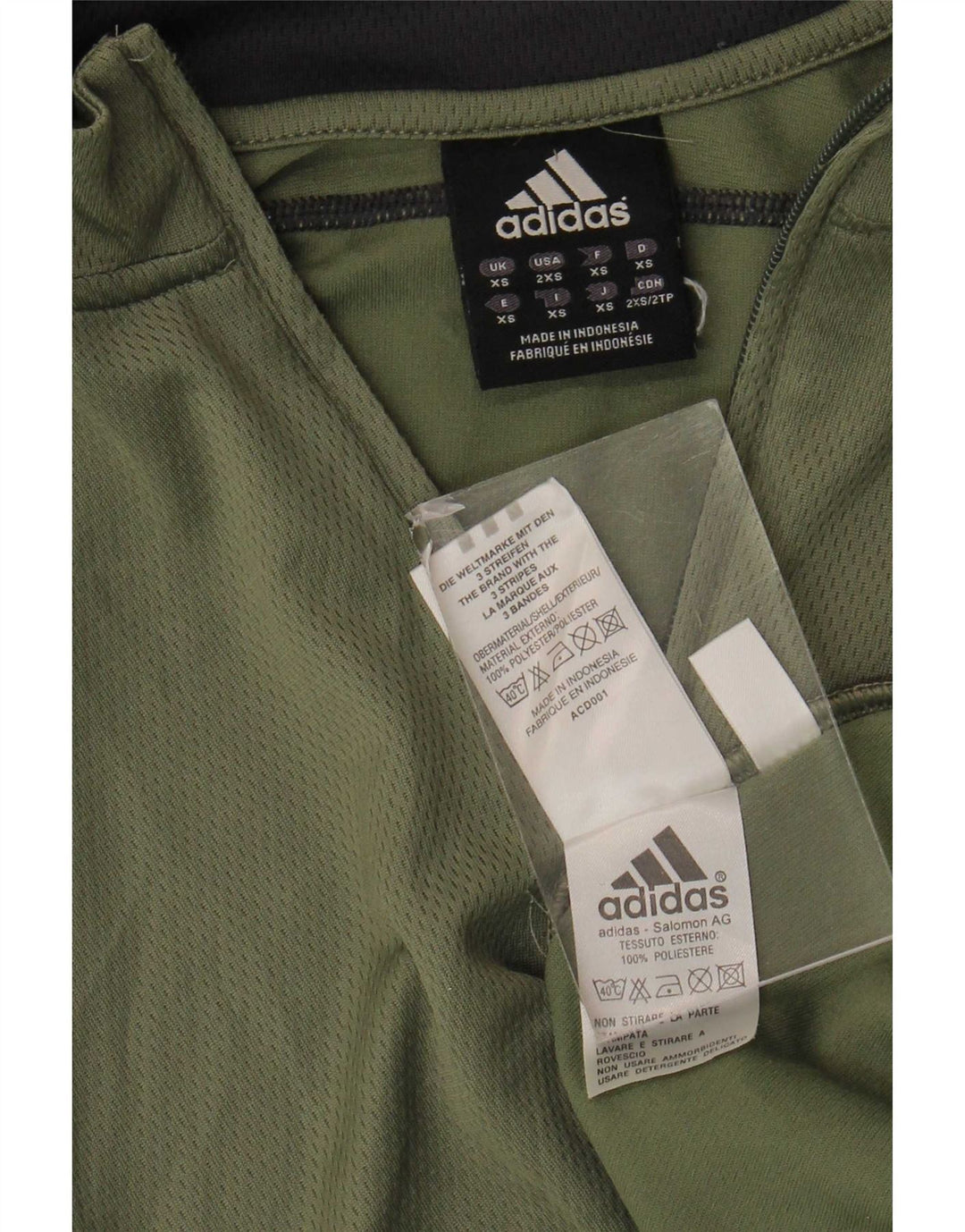 Adidas Uomo Zip Collo Pullover Tuta Top XS Poliestere Khaki