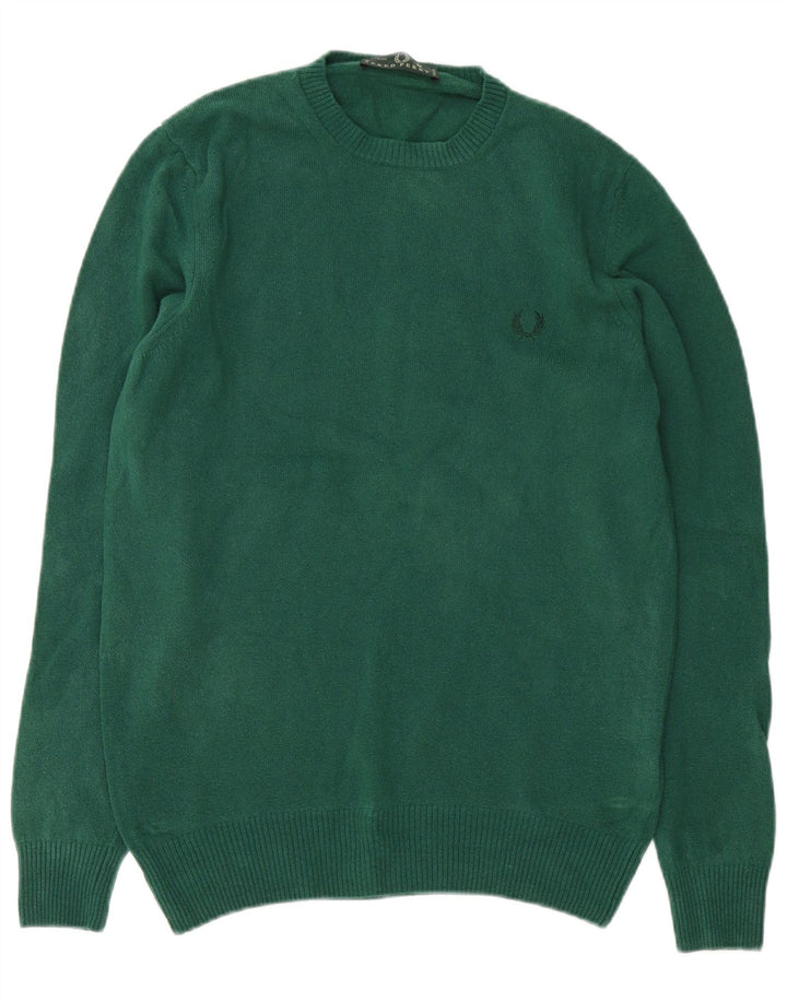 Maglione maglione girocollo da uomo Fred Perry in lana verde medio