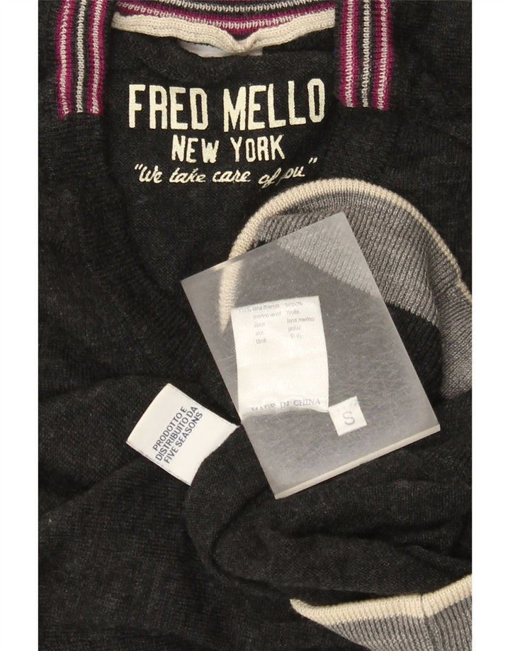 Maglione con scollo a V grafico da donna Fred Mello UK 10 piccolo grigio