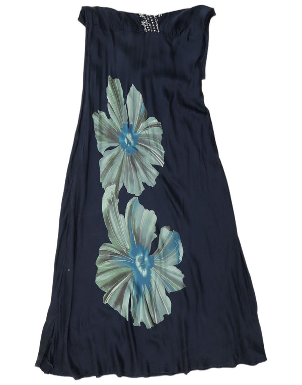 Abito lungo senza maniche da donna Principles UK 14 Grande seta floreale blu navy