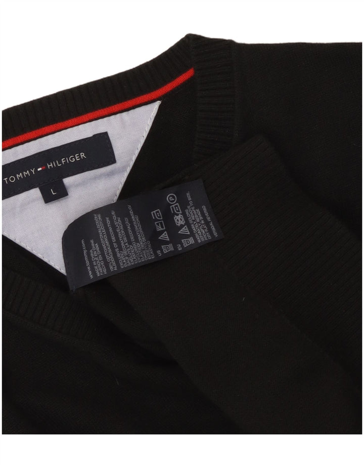 TOMMY HILFIGER Maglione da uomo con scollo a V grande cotone nero