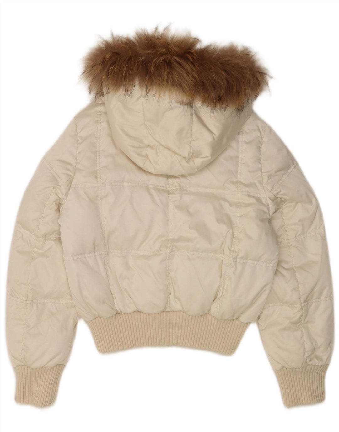 Giacca imbottita con cappuccio da donna vintage UK 14 nylon bianco medio