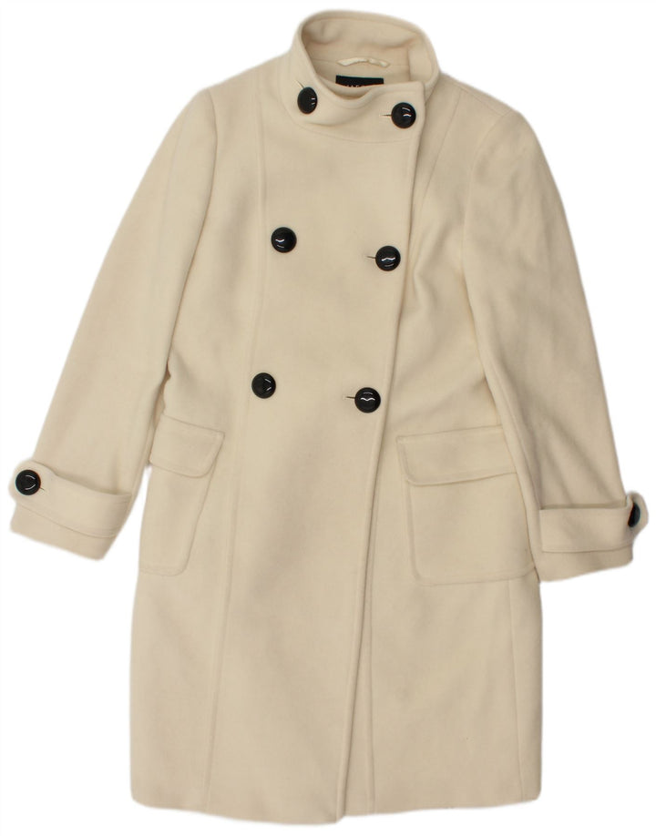 Cappotto doppiopetto da donna Jaeger UK 14 grande lana bianco sporco
