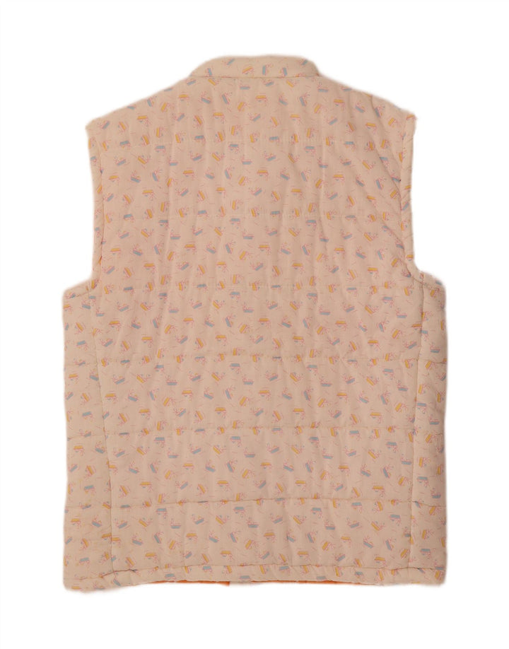 VINTAGE Womens Abstract Pattern Padded Gilet UK 16 Large White Cotton