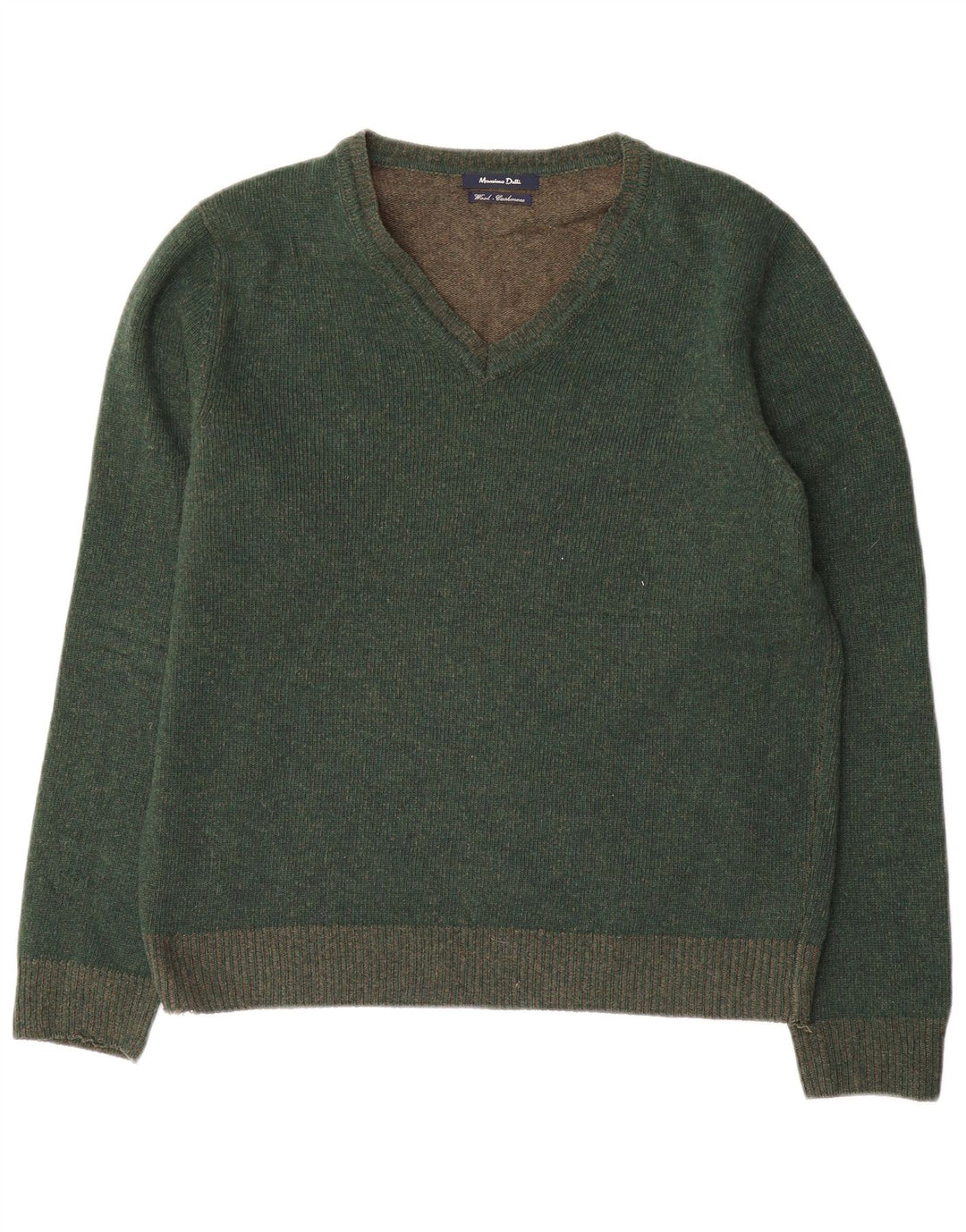 Massimo Dutti Maglione da uomo con scollo a V in lana verde medio