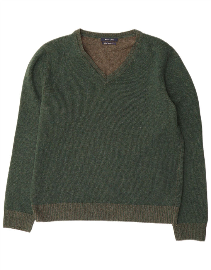 Massimo Dutti Maglione da uomo con scollo a V in lana verde medio
