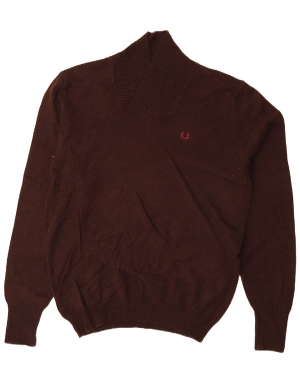 Maglione da uomo Fred Perry con collo a scialle, grande lana d'agnello marrone