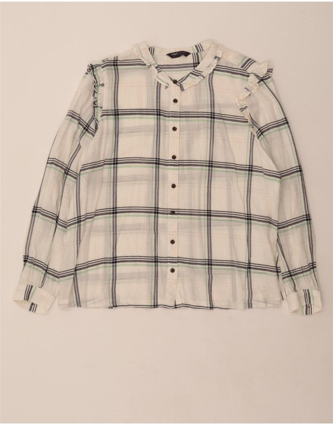 MARKS & SPENCER Womens Shirt Blouse UK 18 XL  White Check Cotton