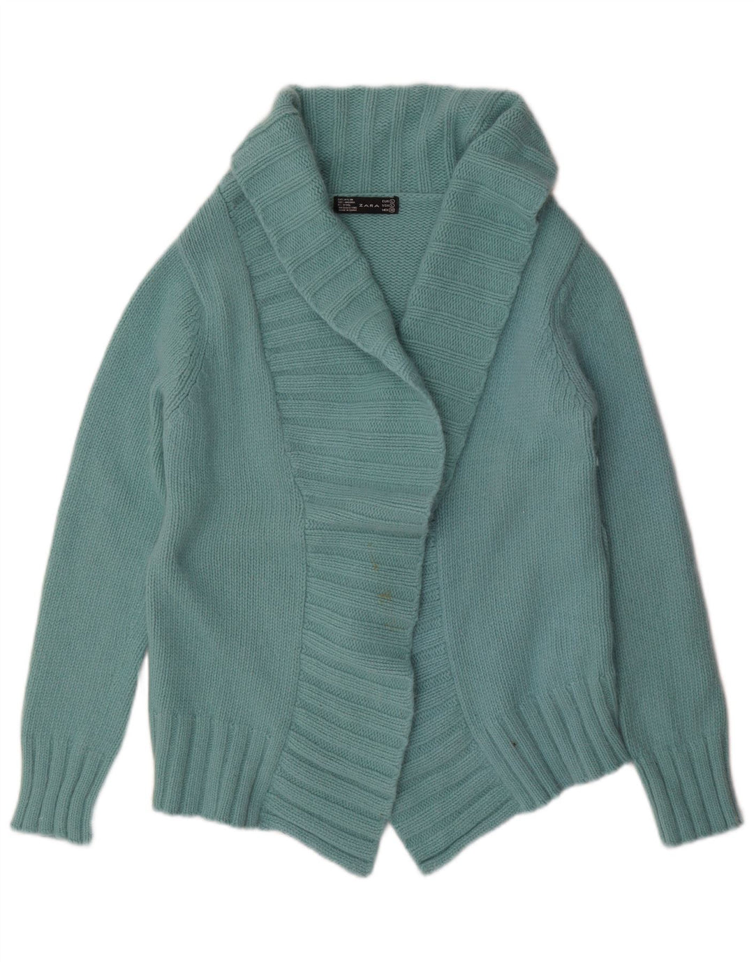 Maglione cardigan aperto da donna Zara UK 16 grande nylon turchese