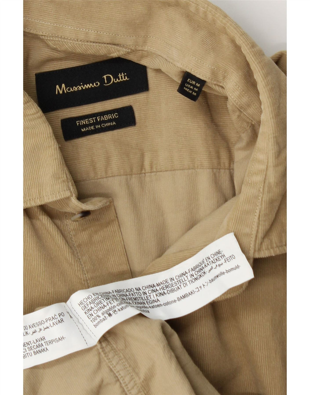 Camicia da uomo in velluto a coste Massimo Dutti in cotone beige medio