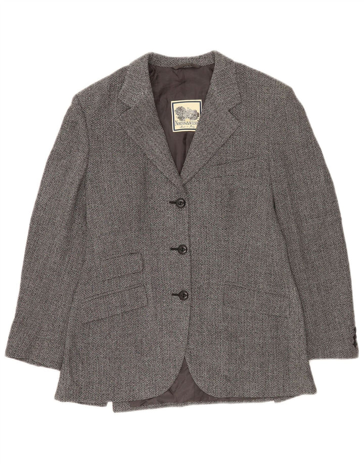 Giacca blazer a 3 bottoni da donna Norton & Wilson UK 12 grigio medio a spina di pesce