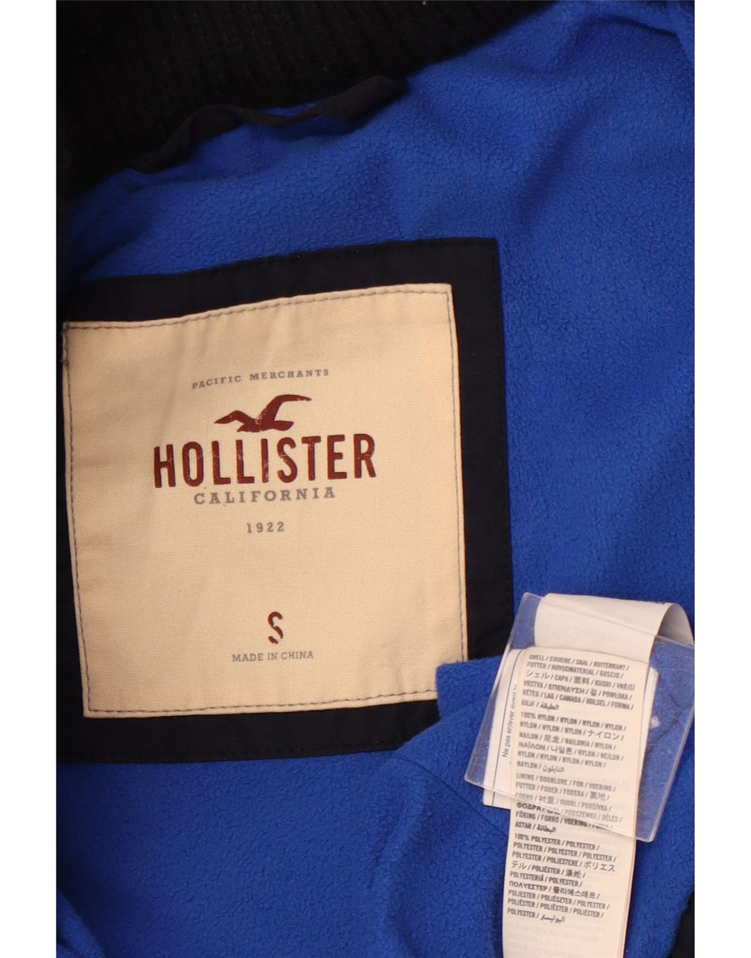 Giacca a vento con cappuccio da donna HOLLISTER UK 10 piccola in nylon blu navy