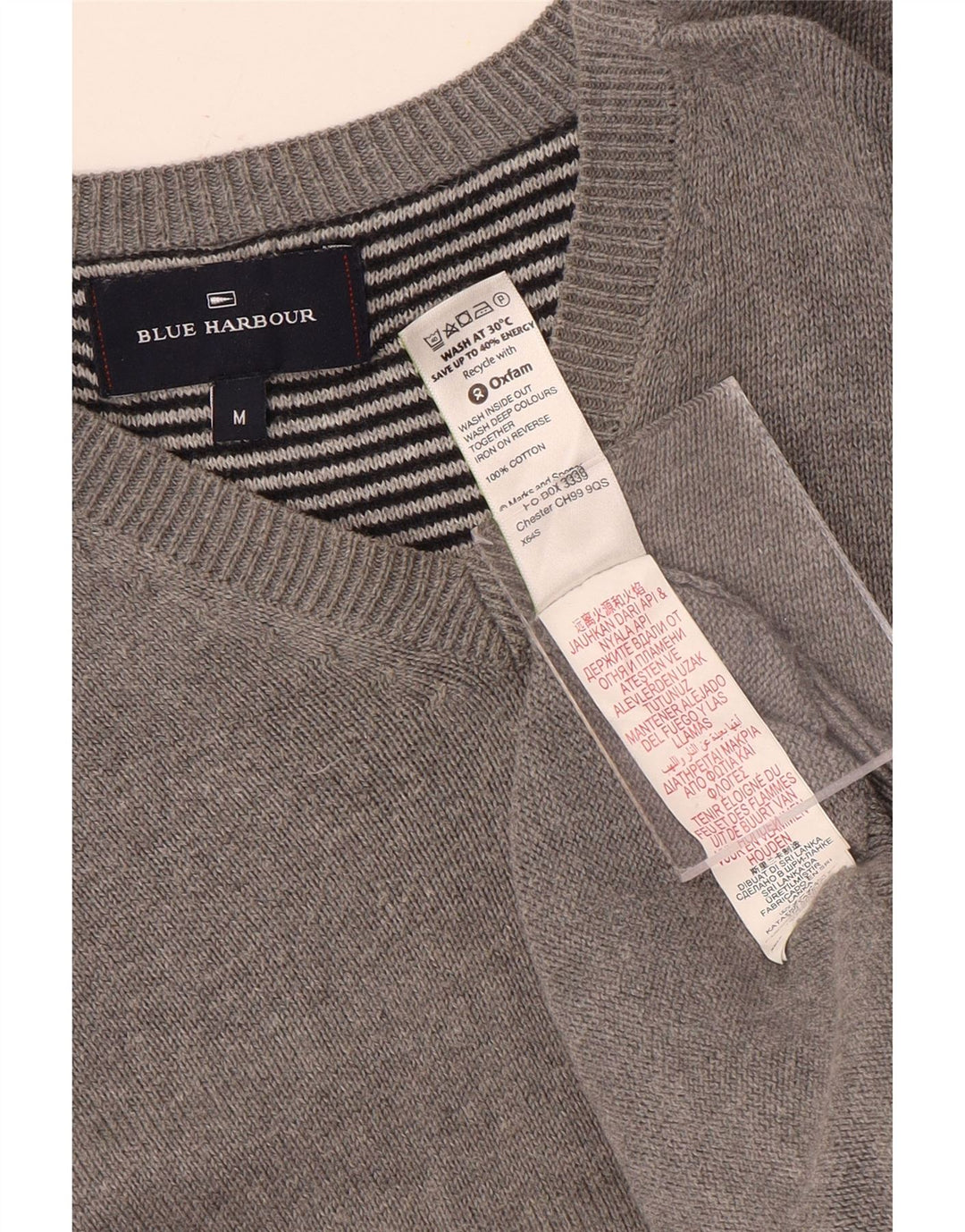 Maglione da uomo Marks & Spencer con scollo a V blu Harbour in cotone grigio medio
