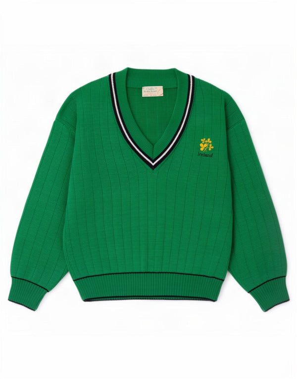 Quill's Woolen Market Maglione da uomo con scollo a V XL Acrilico a strisce verdi