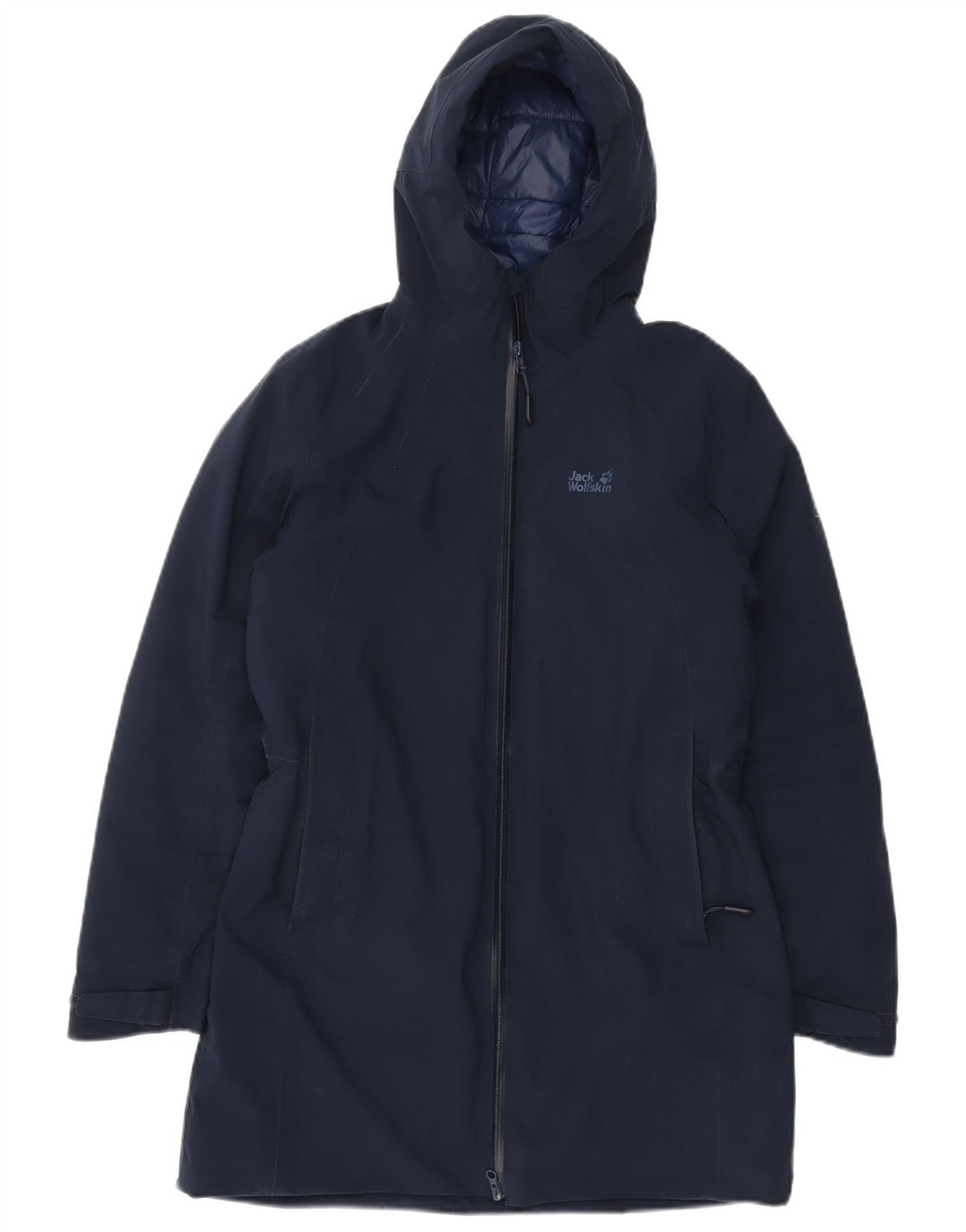 JACK WOLFSKIN Cappotto giacca a vento oversize con cappuccio da donna UK 6 XS Blu navy