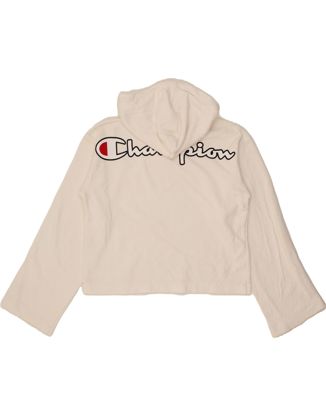 CHAMPION Womens Graphic Crop Hoodie Jumper UK 14 Medium White Vintage Champion and Second-Hand Champion from Messina Hembry 