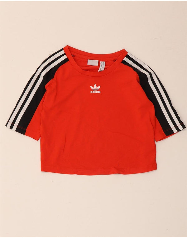 T-shirt grafica corta Adidas da donna Top UK 6 XS rosso color block in cotone