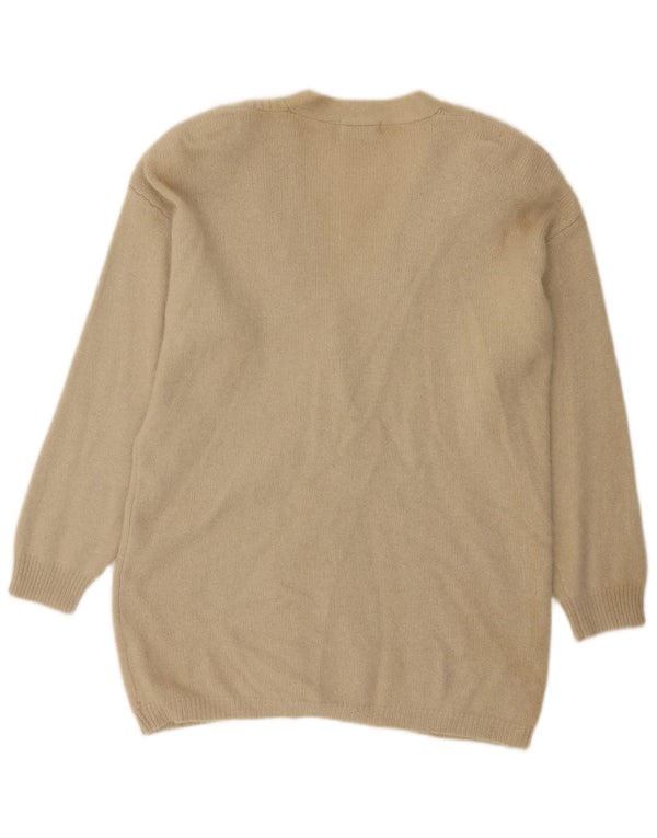 Maglione cardigan lungo da donna vintage UK 16 Lana d'agnello beige grande