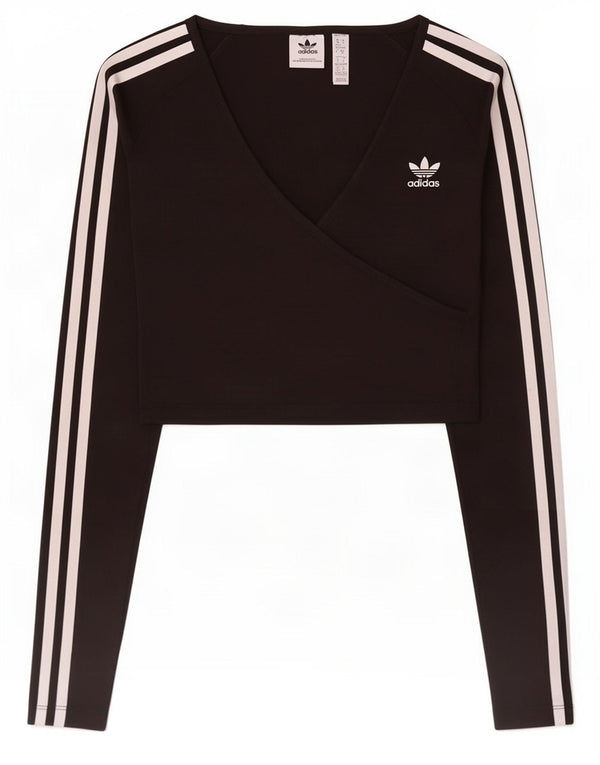 Top corto da donna Adidas manica lunga UK 8/10 piccolo cotone nero