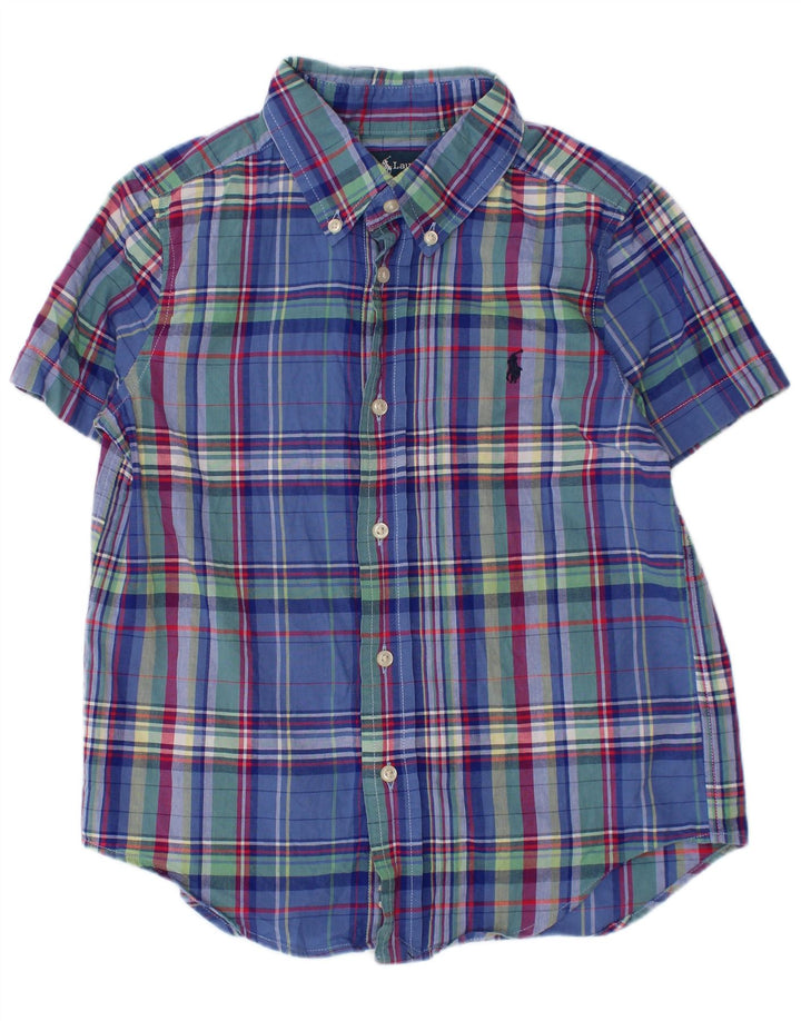 Camicia a maniche corte da bambino Ralph Lauren 4-5 anni in cotone a quadri blu