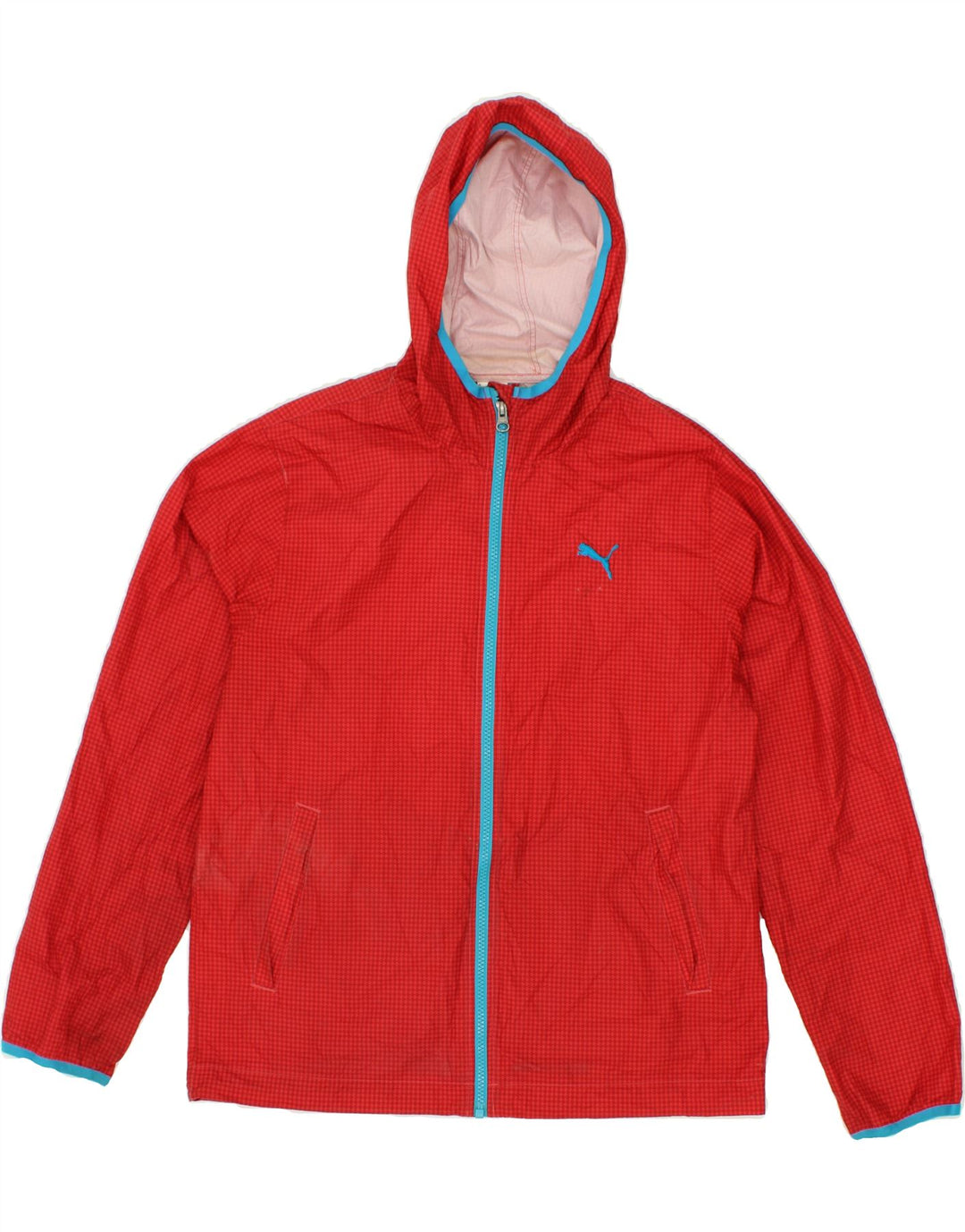 PUMA Mens Hooded Rain Jacket UK 38 Medium Red Check Polyester Vintage Puma and Second-Hand Puma from Messina Hembry 
