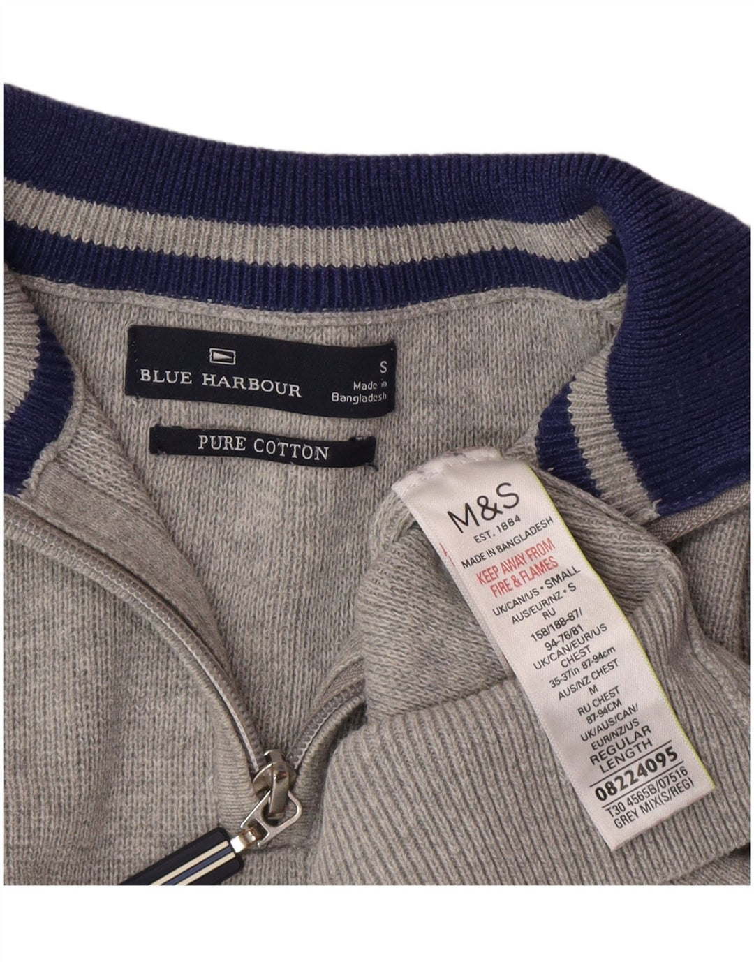 Maglione da uomo Marks & Spencer con collo con zip blu Harbour piccolo grigio