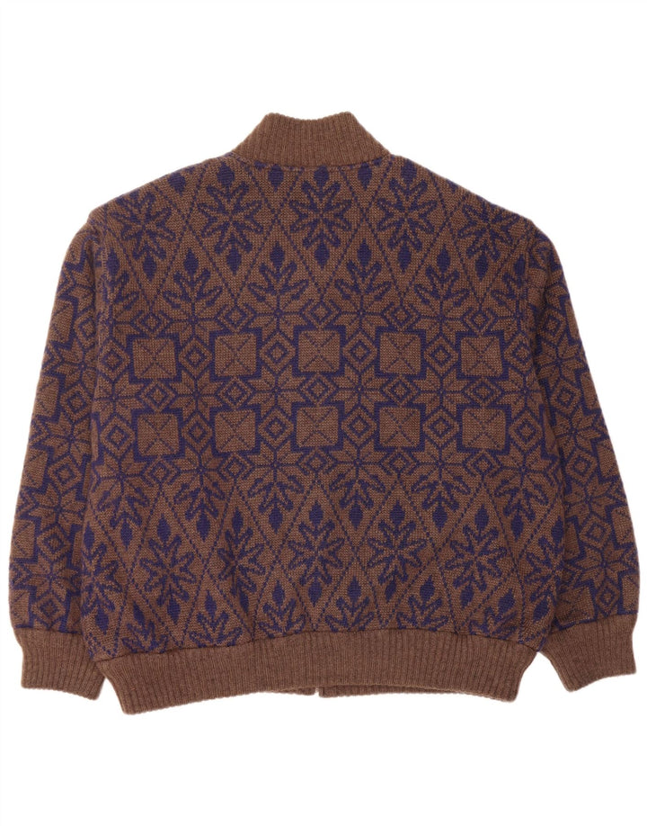 Maglione cardigan reversibile da uomo VINTAGE XL Marrone Fair Isle