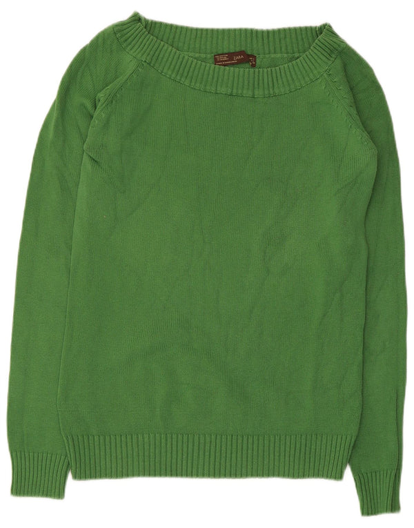 Maglione maglione con scollo a barca da donna Zara UK 14 grande cotone verde