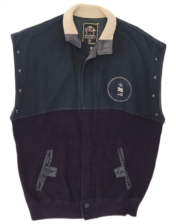 Malagrida Maglione cardigan senza maniche da uomo blu navy medio classico