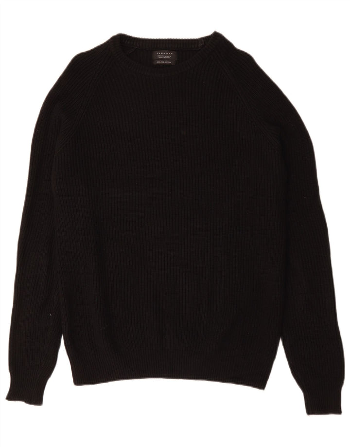 Maglione Zara da uomo con scollo a barca in cotone nero medio