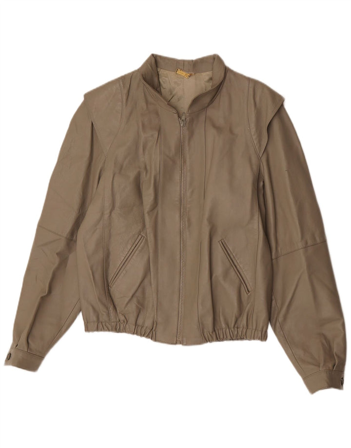 Giacca in pelle da donna vintage IT 44 in pelle grigio medio