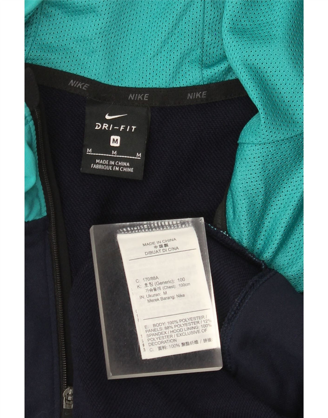 Felpa con cappuccio grafica Nike Dri Fit da uomo, color block medio blu navy