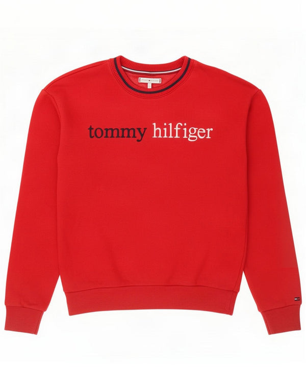 Tommy Hilfiger Womens Graphic Sweatshirt Jumper UK 10 Small Red Cotton