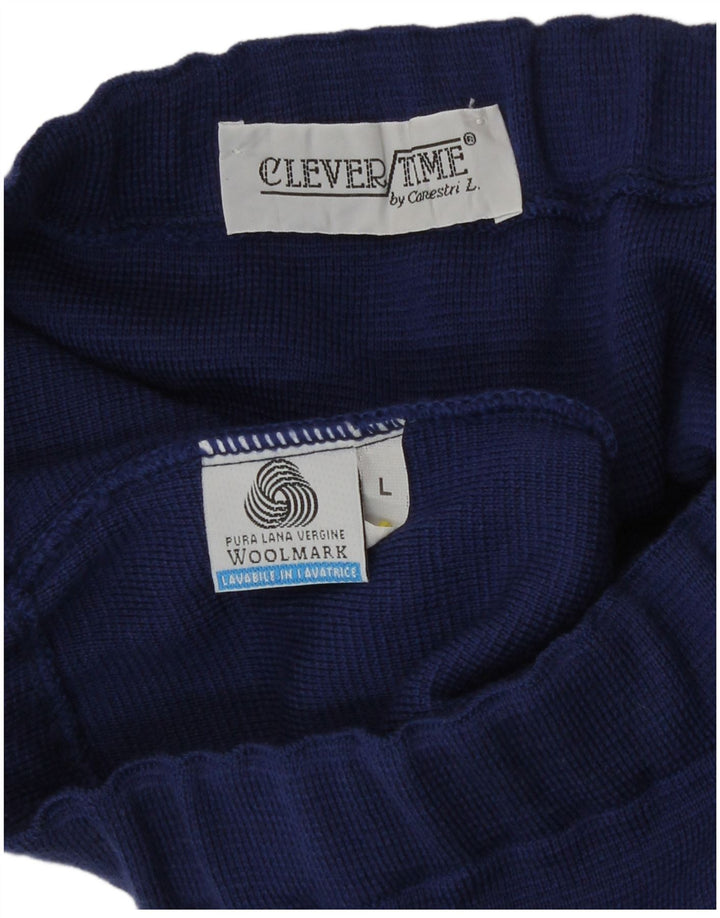 Gonna a tubino lavorata a maglia da donna vintage grande W32 in lana vergine blu