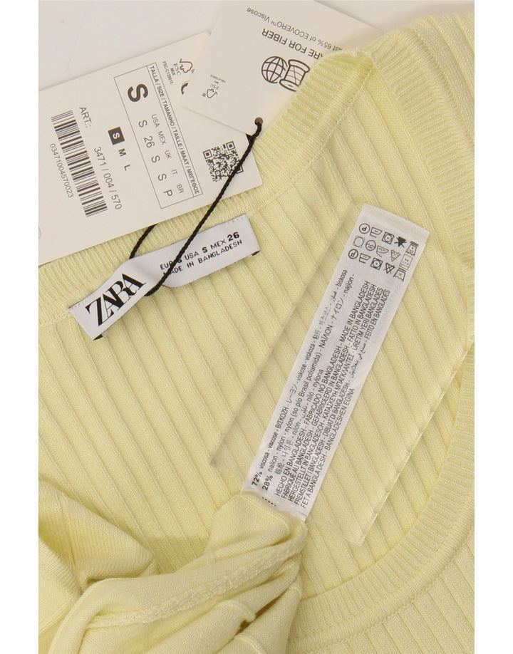 ZARA Abito Maglia Maxi a Maniche Corte da Donna UK 8 Small Giallo Viscosa