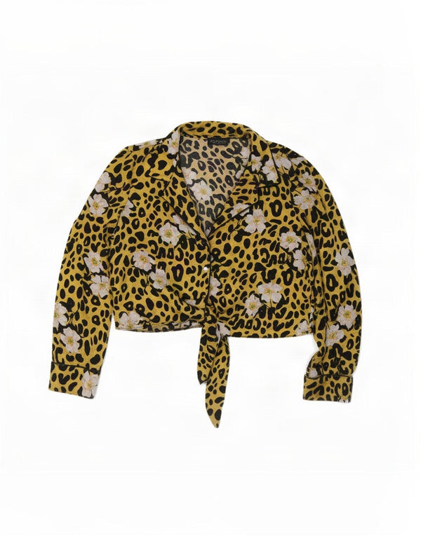 Topshop Camicetta da donna con cravatta frontale corta UK 10 Piccolo giallo floreale