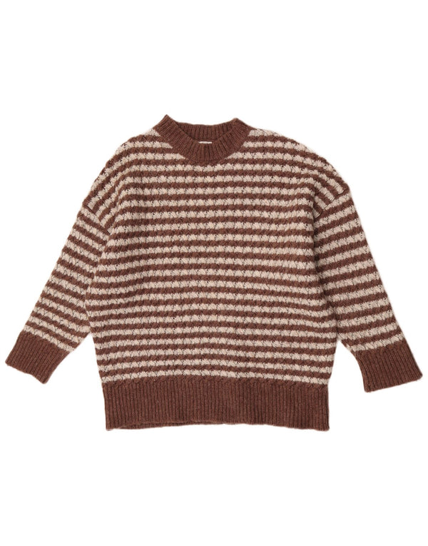 Maglione maglione girocollo da donna Zara UK 14 Nylon a righe marrone medio