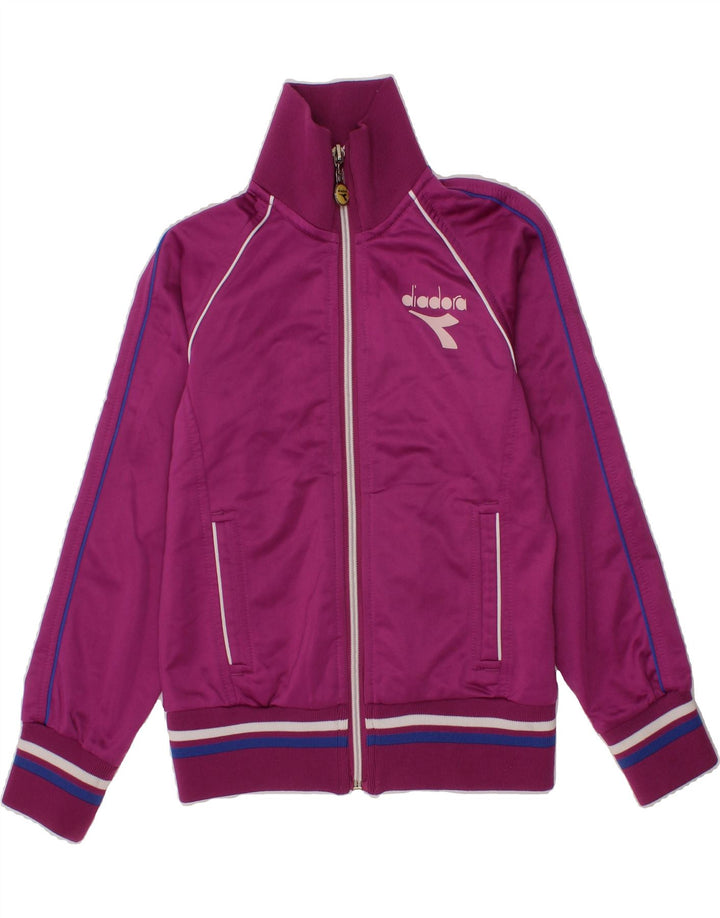 DIADORA Girls Graphic Tracksuit Top Jacket 5-6 Years Purple Polyester Vintage Diadora and Second-Hand Diadora from Messina Hembry 
