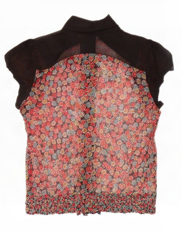 Zara Womens Ruffle Front Shirt Blouse UK 14 Large Multicoloured Floral Silk