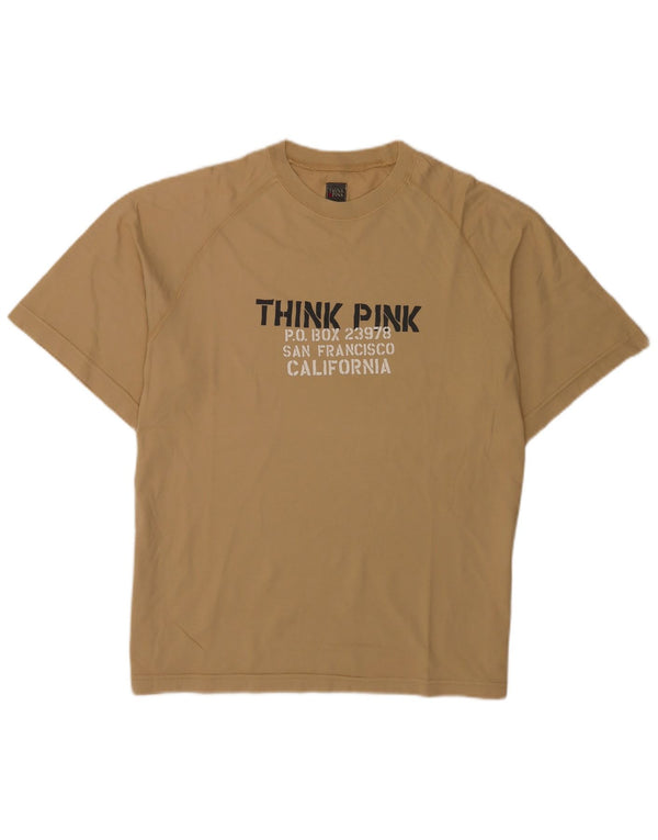 Think Pink T-shirt grafica oversize da donna Top UK 16 Large Beige Cotton