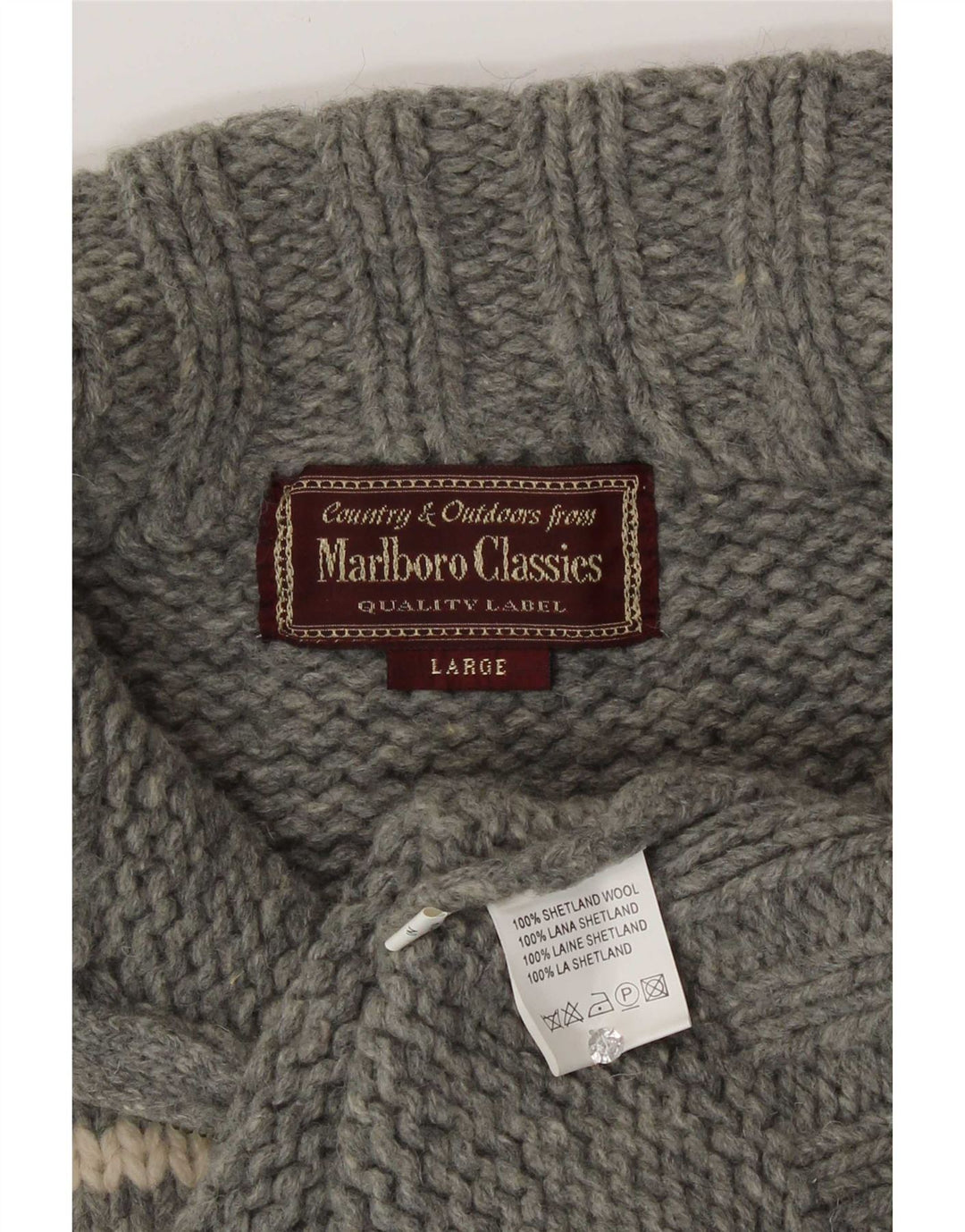 Marlboro Classics Maglione da uomo con zip e collo in lana Fair Isle grigia grande