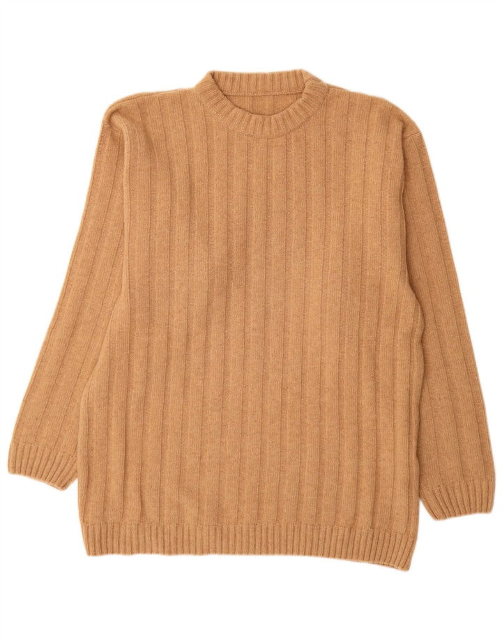 Maglione girocollo da uomo vintage in lana beige grande