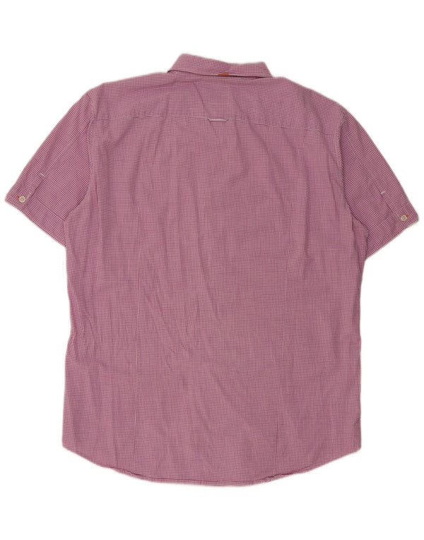 Camicia a maniche corte da uomo Hugo Boss XL in cotone a quadretti rosa