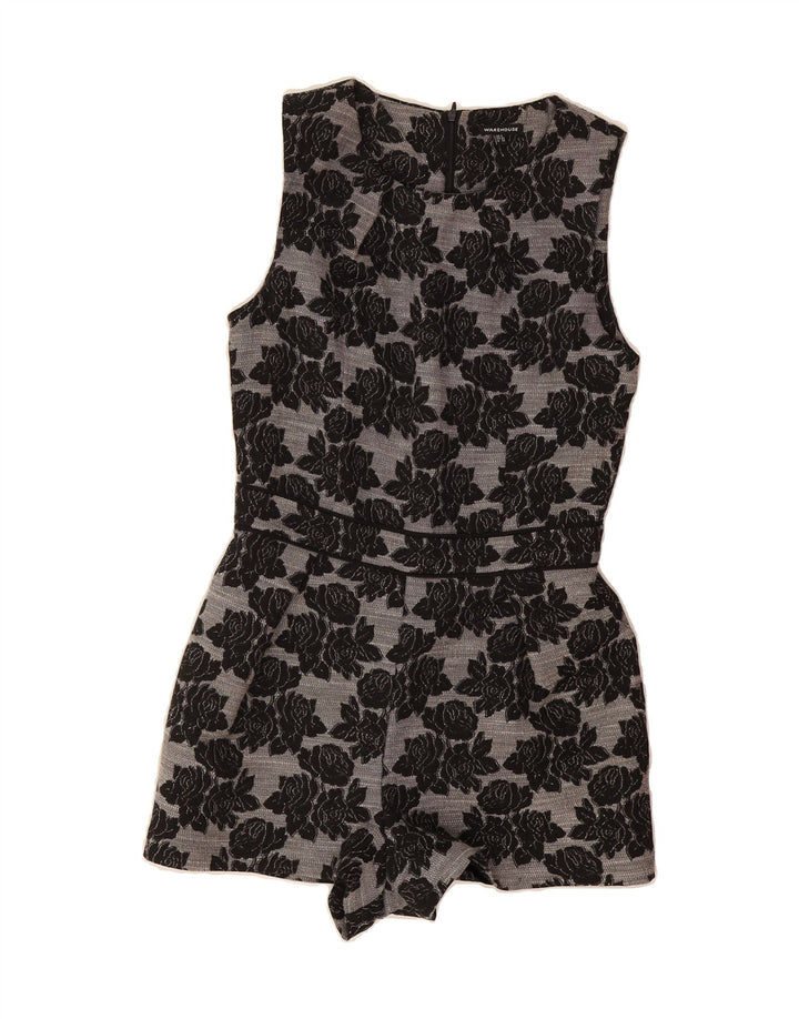 WAREHOUSE Womens Sleeveless Playsuit UK 8 Small  Grey Floral Polyester Vintage Warehouse and Second-Hand Warehouse from Messina Hembry 