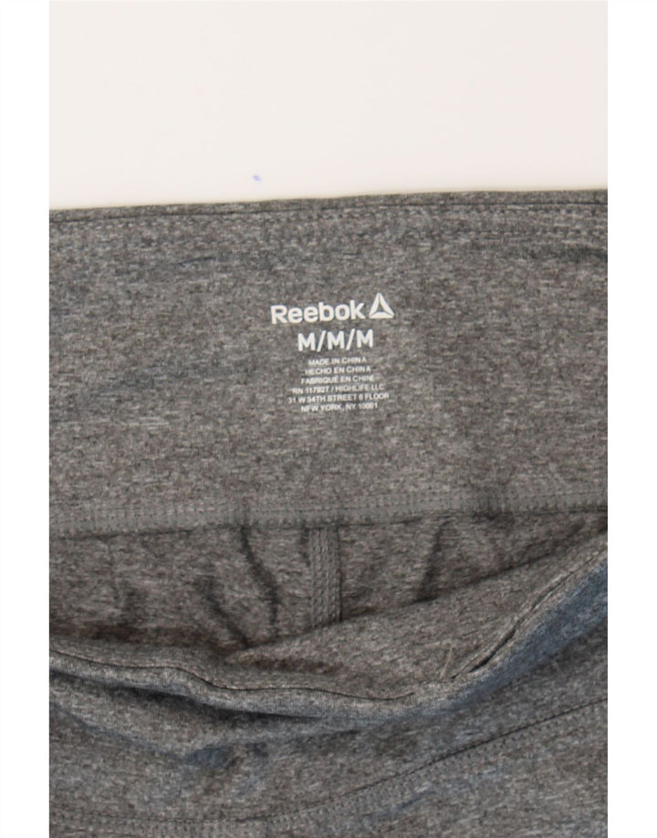 REEBOK Womens Graphic Capri Leggings UK 12 Medium Grey Polyester Vintage Reebok and Second-Hand Reebok from Messina Hembry 