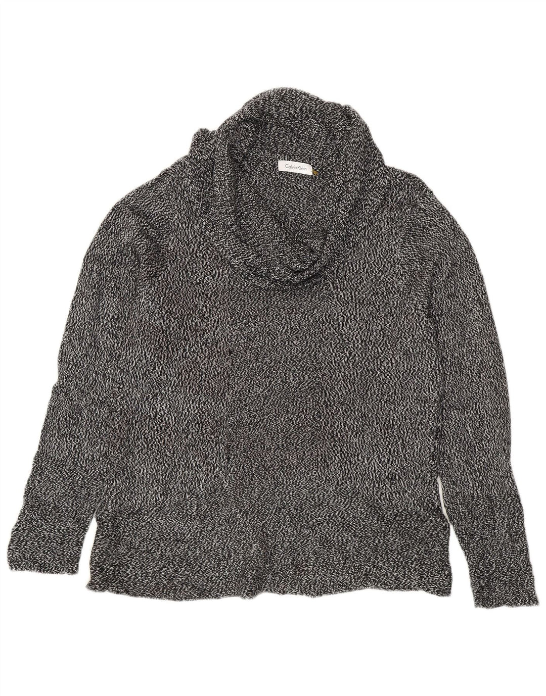 CALVIN KLEIN Maglione maglione a collo alto da donna UK 14 Grande grigio screziato