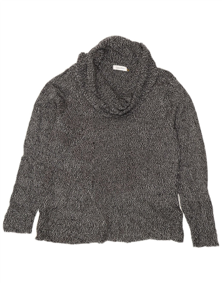 CALVIN KLEIN Maglione maglione a collo alto da donna UK 14 Grande grigio screziato