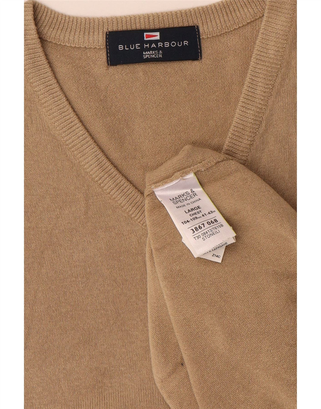MARKS & SPENCER Maglione da uomo con scollo a V UK 41/43 Large Beige